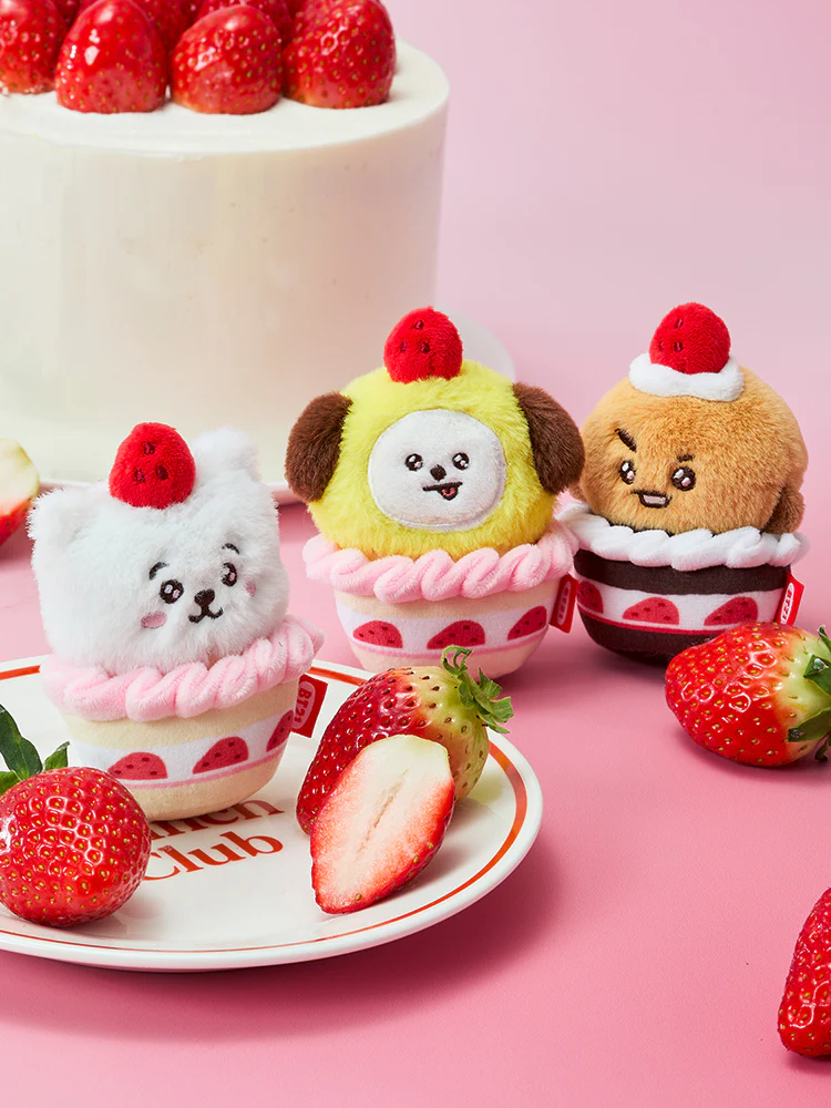 BT21 Strawberry Party Strawberry Tart Plush Keyring - Image 3
