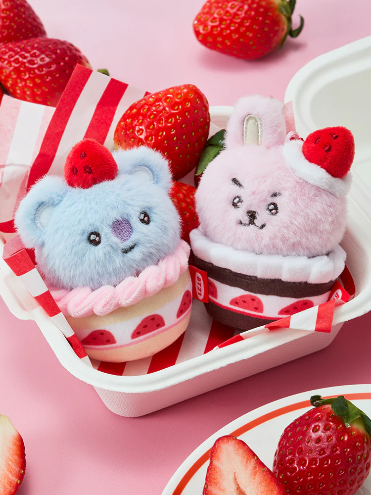 BT21 Strawberry Party Strawberry Tart Plush Keyring - Image 4