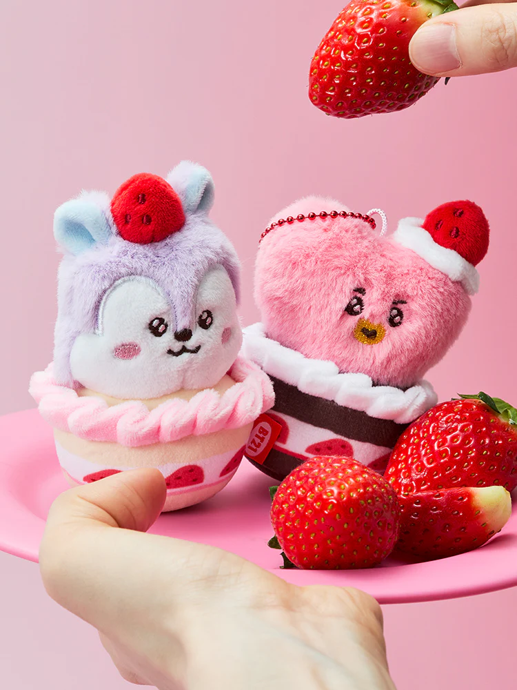 BT21 Strawberry Party Strawberry Tart Plush Keyring - Image 5