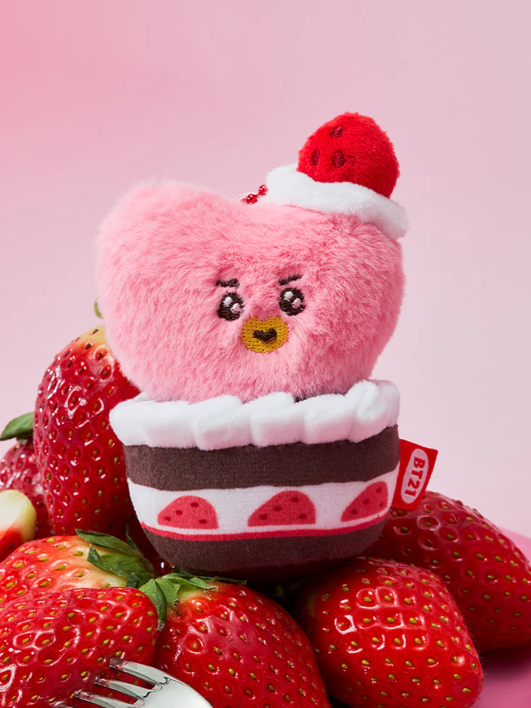 BT21 Strawberry Party Strawberry Tart Plush Keyring - Image 6
