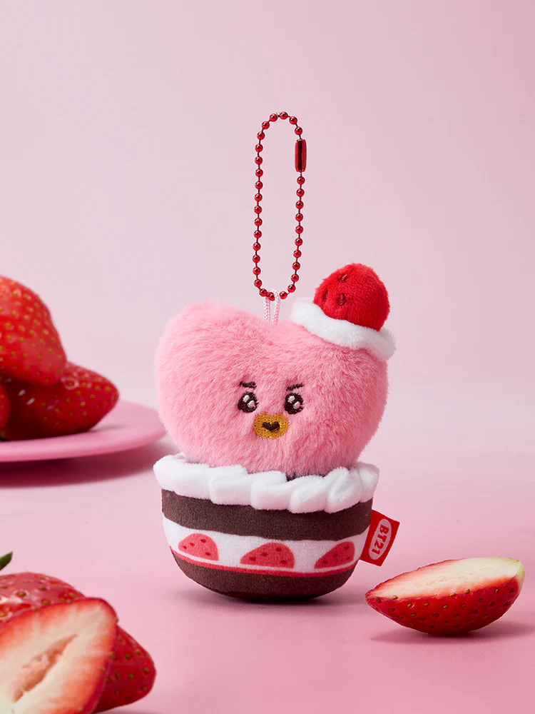BT21 Strawberry Party Strawberry Tart Plush Keyring - Image 7